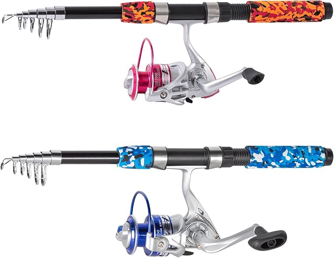 Tripquips Fishing Rod, 6.9ft 2Pcs Telescopic Fishing Pole Set, Spinning Rod and Reel Combo with Carrier Bag Freshwater Fishing Rod and Reel Combos Kits Fishing Gear (Type B: 2PCS Fishing Combo)
