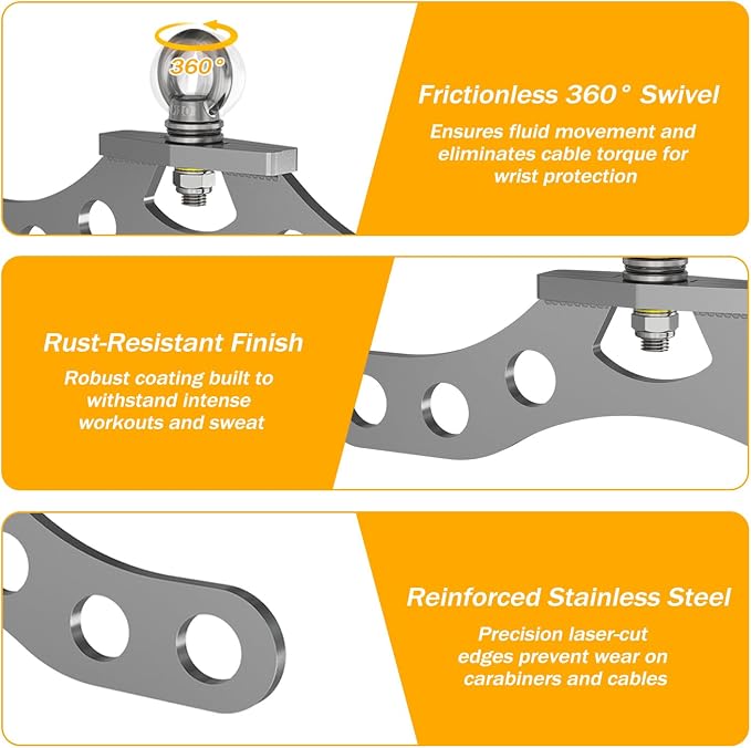 Double to Single Adaptor Plate for Cable Pulley Machines Durable Solid Stainless Steel with 3 Carabiners Suitable for Dual Cable Machines LAT Pulldown, Shoulder & Biceps Exercises