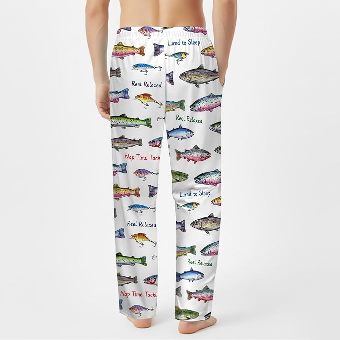GNEW Fish Pajama Pants – Funny Fishing Lover Sleepwear, Cozy Unisex Lounge Pants Gift for Men Women