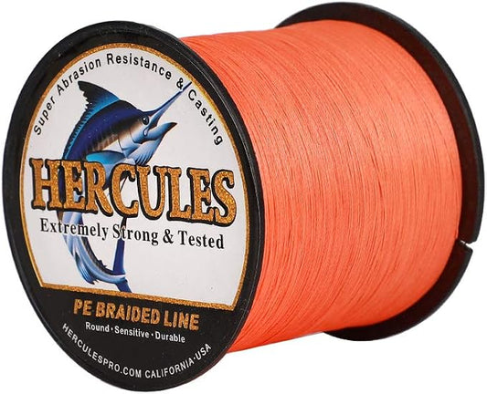 HERCULES Cost-Effective Super Cast 8 Strands Braided Fishing Line 10LB to 300LB Test for Salt-Water,109/328/547/1094 Yards(100M/300M/500M/1000M),Diam.#0.12MM-1.2MM,Hi-Grade Performance,Variety Colors