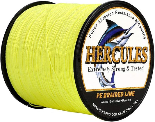 HERCULES Cost-Effective Super Strong 4 Strands Braided Fishing Line 6LB to 100LB Test for Salt-Water, 109/328 / 547/1094 Yards (100M / 300M / 500M / 1000M), Diam# 0.08MM - 0.55MM, Hi-Grade