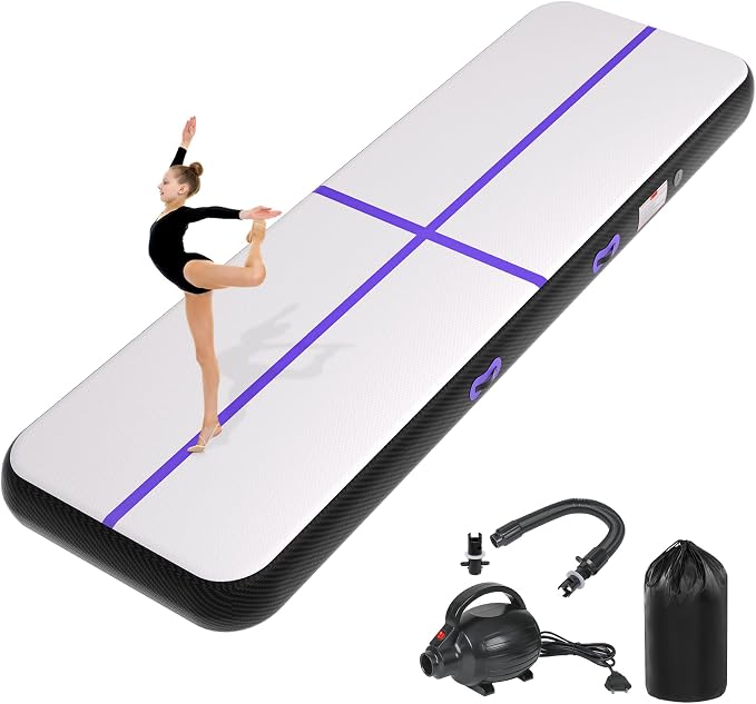 Inflatable Air Gymnastics Tumbling Mat 6ft 10ft 13ft 16ft 20ft, Air Tumble Track Mat 4/8 inches Thickness with Electric Air Pump for Home Use Training Cheerleading Yoga Water Beach Park