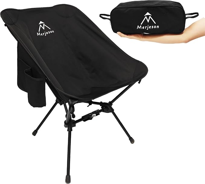 Portable Camping Chair Backpacking Chair, Ultralight Folding Chair-Compact, Lightweight Foldable Chairs for Hiking Mountaineering, Beach, Picnic (Black)