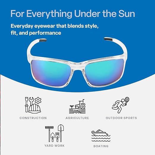 Bullhead Safety Eyewear Pompano Glasses – Anti-Fog, Lightweight, Scratch Resistant, UV Light Blocking Sunglasses for Driving, Golf, Boating, Outdoor Work, Green Mirror Lens