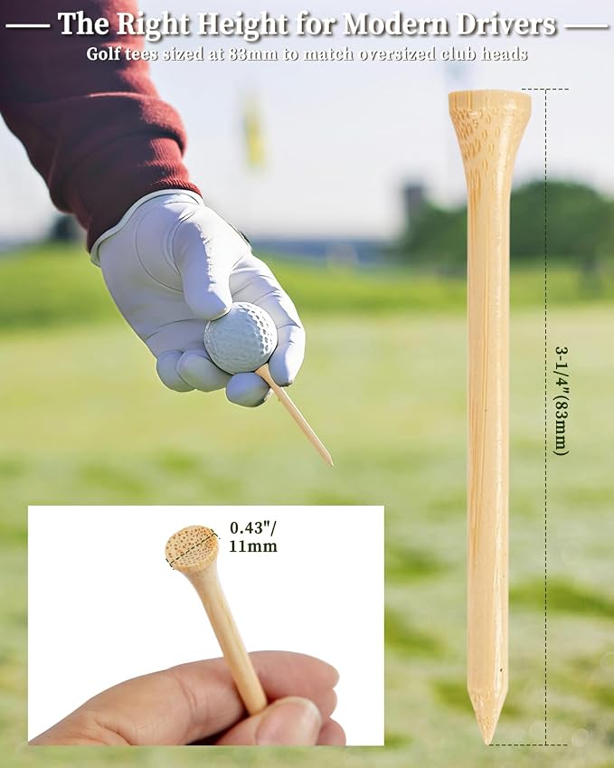 ATPEAM Bamboo Golf Tees 3-1/4'' Golf Tees More Stable Reduce Side Spin and Friction (1000 pcs)