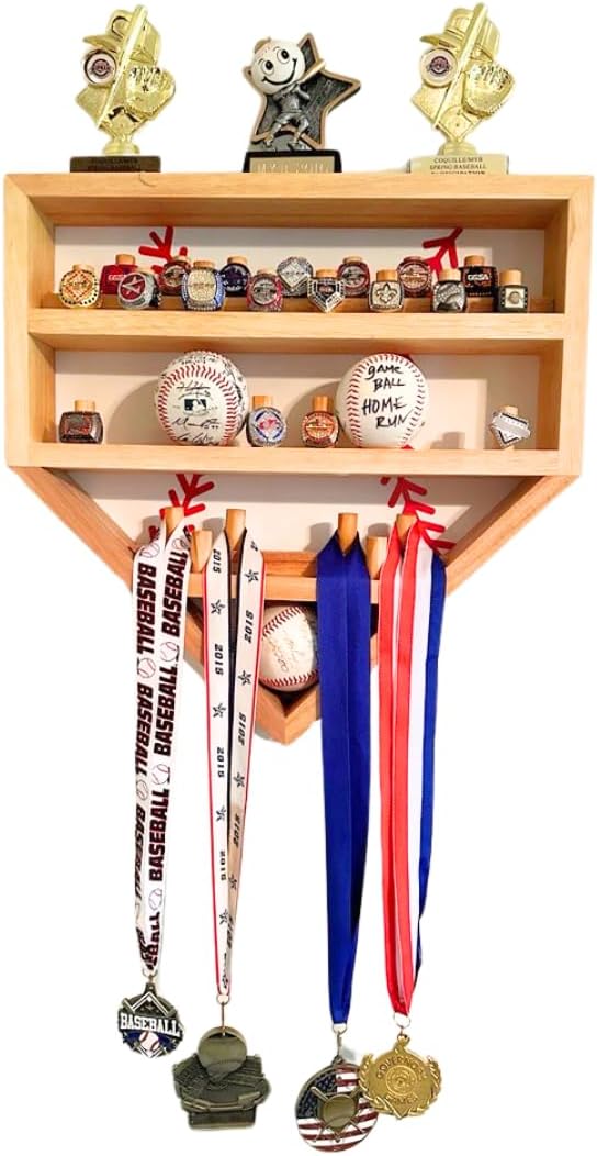Baseball Championship Ring Display Case – Fully Customizable Baseball Ring Holder with 39 Removable Pegs & 3 Shelves – Gifts for Kids – Designed in the U.S.