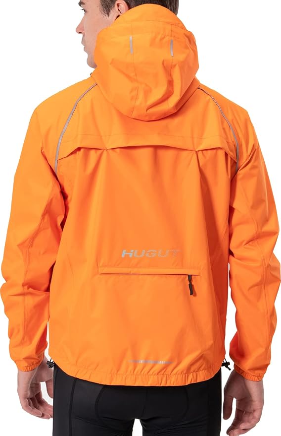Hugut Men's Cycling Running Rain Jacket Lightweight Waterproof Biking Hiking Windbreaker Raincoat Reflective Packable