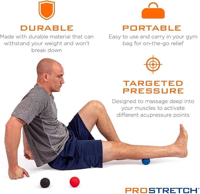 ProStretch Trio, 3 Density Massage Balls for Myofascial Release, Trigger Points, Plantar Fasciitis, and Muscle Knots, Set of 3