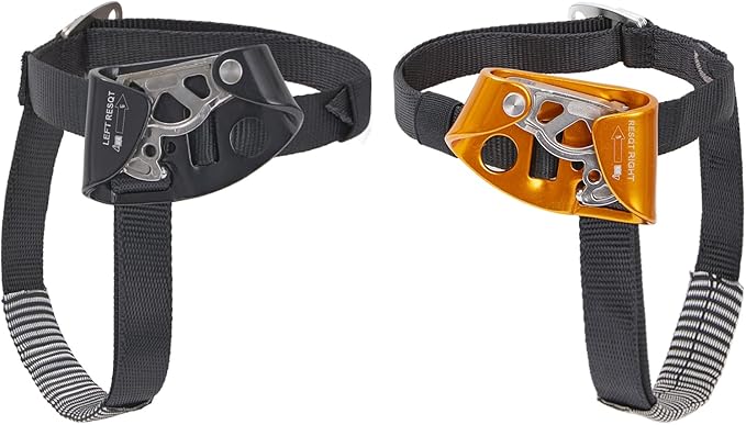 Foot Ascender, Outdoor Rock Climbing Tree Arborist, Mountaineering Rappelling Equipment Climbing Device for 8-13mm Rope（Left Black+Right Orange）