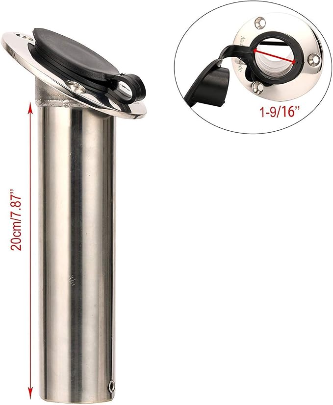 Amarine-made 30 Degree Stainless Steel Heavy Duty Flush Mount Sunshine Resistant Rod Holder Black PVC Cap Liner (2pcs)