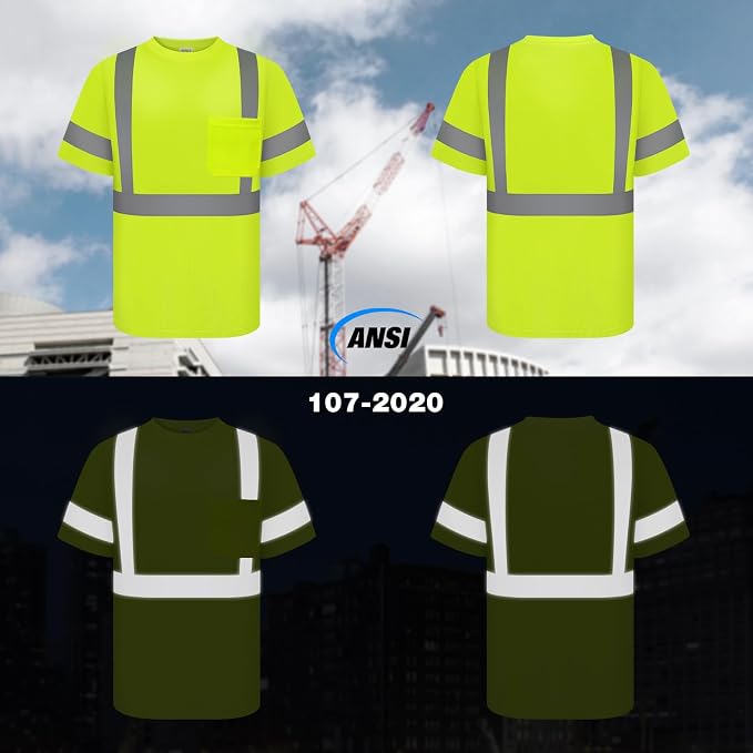 TCCFCCT Safety Shirts for Men Class 2 High Visibility Shirt, Hi Vis Reflective Shirts for Men Women, Short Sleeve Construction Work Shirts for Men, Durable & Breathable,DC-Yellow S 3PCS