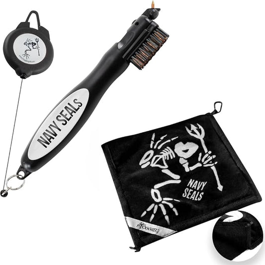 Frogger BrushPro and Amphibian Towel Bundle - Golf Brush and Groove Cleaner with Ergonomic Grip and Golf Club Wet/Dry Towel - Golf Course Essentials, Navy Seals