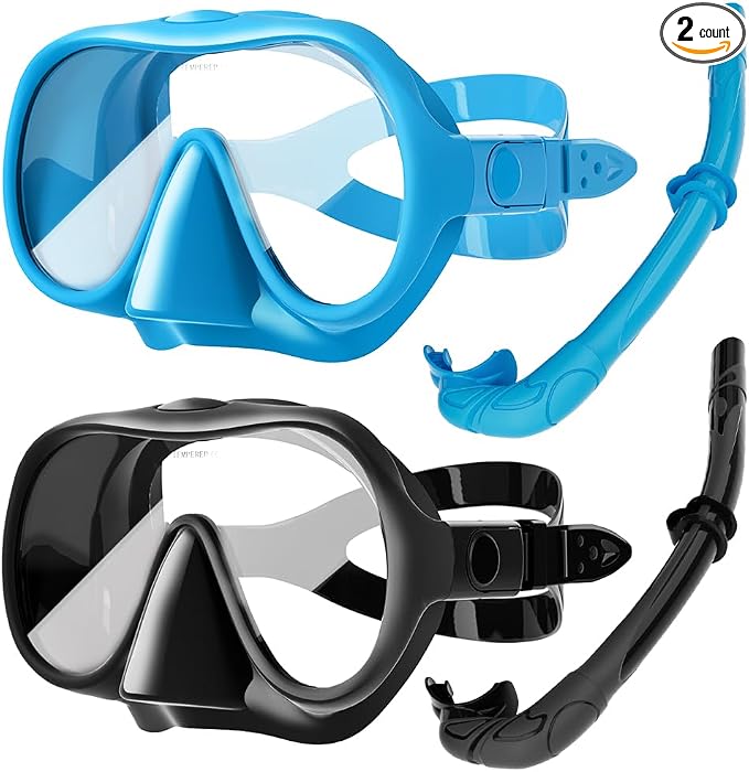 2 Sets Snorkeling Gear for Adults, Snorkel Set Adult Panoramic View, Anti-Leak Anti-Fog Scuba Diving Mask with Mesh Bag, for Portable Professional Diving Snorkeling Set