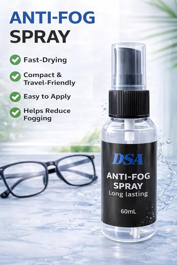 DSA Premium Anti-Fog Spray for Glasses, Swim Goggles, Scuba & Snorkel Masks, Mirrors & Plastic Windows – Quick-Dry, Long-Lasting Defogger – 2Fl Oz