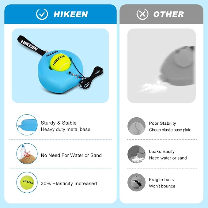Hikeen Premium Tennis Trainer Rebound with Metal Base,Portable Solo Tennis Trainer Set with 3 Highly Elastic String Balls,Tennis Practice Equipment for Adult Kids an Beginners