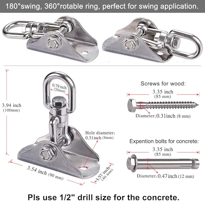 BeneLabel Swing Hanger 304 Stainless Steel Ceiling Swing Mount 1000 LB Capacity Swings Hardware 360° Swivel Hook for Yoga Punching Bag, Hammock Chair, Porch Swing, Hanging Chair