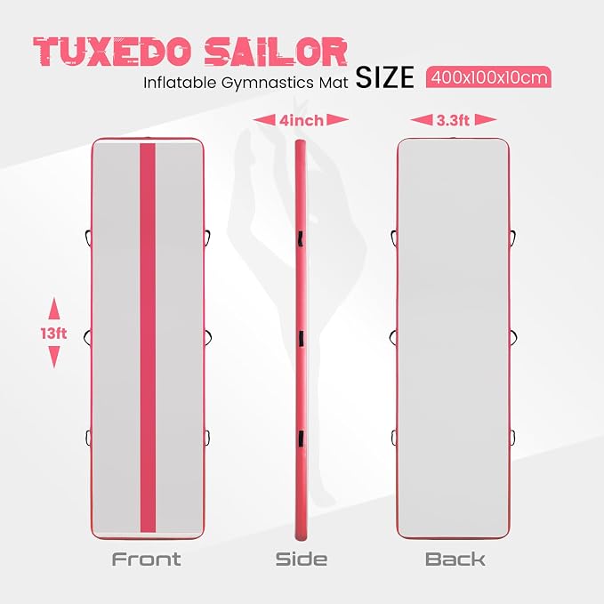 Tuxedo Sailor Inflatable Gymnastics Tumbling Mat Tumble Track Thickness Floor Mat With Electric Air Pump for Gymnastics/Training/Home/Cheerleading/Water/Gym/Yoga