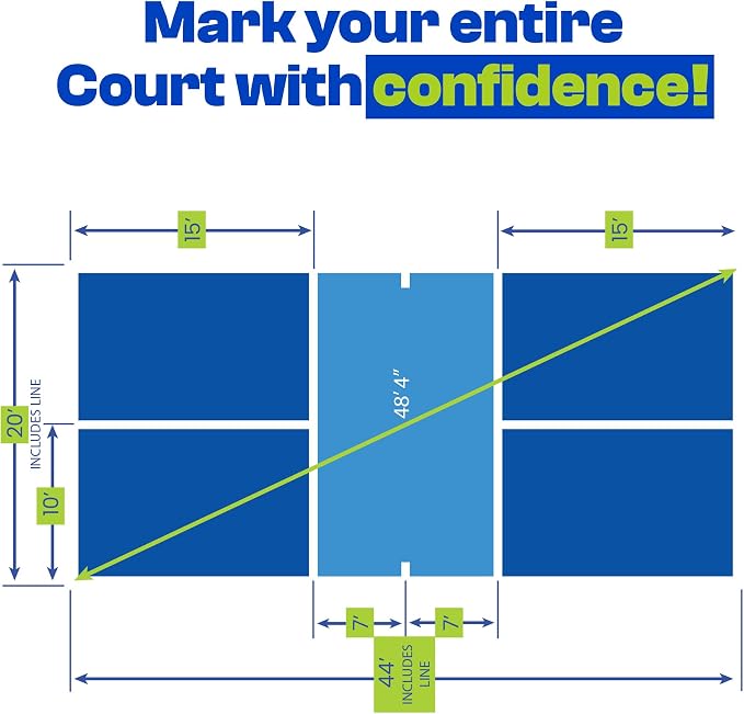 Pickleball Court Marking Kit | Pre-Measured Lines for Indoor/Outdoor Use | Pre-Measured & Pre-Cut, Ready-to-Apply Lines, Indoor & Outdoor Use, Waterproof, No Residue, Temporary or Permanent
