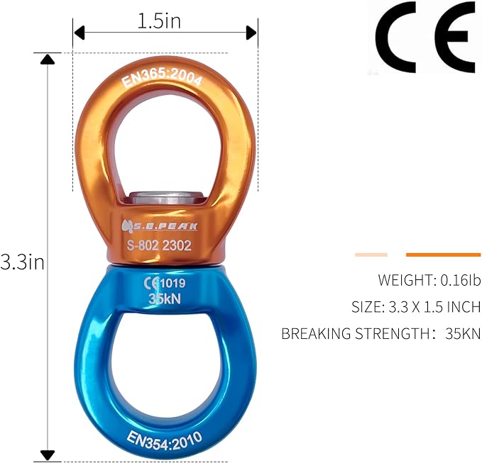 35kN Swing Swivel, CE Certified 360°Rotational Device, Silent Hanging Accessory for Tree Swing, Aerial Dance