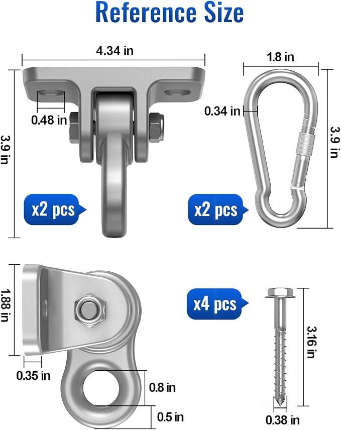 Heavy Duty Swing Hangers, Indoor-Outdoor Hooks, 2-Pack | Corrosion Resistant, 5000+ lb Capacity, For Porch Swings, Yoga, Playgrounds, Trapeze, Hammocks, Punching Bags