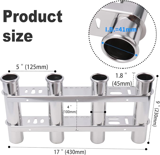 Fishing Rod Holder for Boat, Vertical Wall Mounted Fishing Rod Rack, Stainless Steel Rod Holder for Marine Boat,Fishing Boat, Truck (4 Tubes Upgrade)