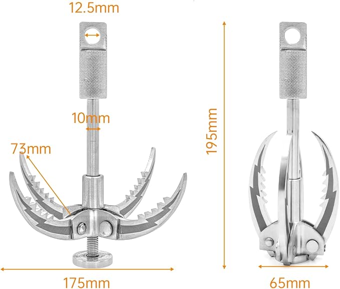 Grappling Hooks - Survival Claw Multifunctional Stainless Steel Large Hook with 20M(64ft) Static Rock Nylon Rope, Grappling Hook with Rope, Tree Climbing Gear Anchoring Fishing Rescue Vehicle Towing