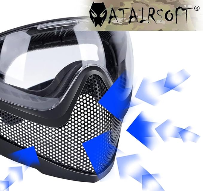 ATAIRSOFT 2 Modes Airsoft Mask Full Face Tactical Safety Protective Mask Anti-Fog Goggles Set with 3 Interchangable Lens