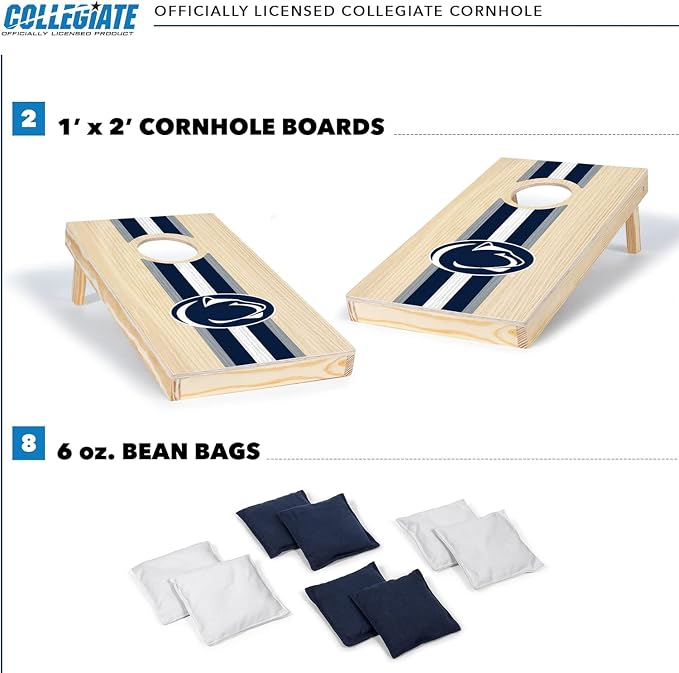 Wild Sports College Portable Size 1' x 2' Solid Wood Cornhole Set with Direct Print HD Team Graphics – Travel Size