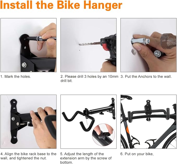 Cyfie Bike Wall Mount Garage Rack, Adjustable Horizontal Bike Storage Hanger Hooks with Wheel Stabilizer Strap, Indoor Hanging Bicycle Holder in Apartment Garage for Mountain Road Hybrid Bike (2 Pack)