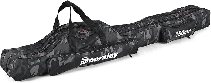 Fishing Rod Case - Three Layer Oxford Portable Folding Pole Bag, Waterproof Tackle Storage, Travel Bags for Camping, Hiking