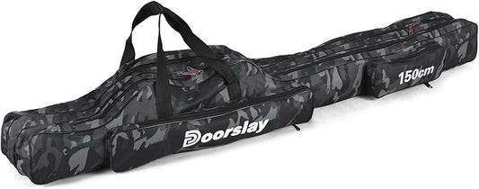 Fishing Rod Case - Three Layer Oxford Portable Folding Pole Bag, Waterproof Tackle Storage, Travel Bags for Camping, Hiking