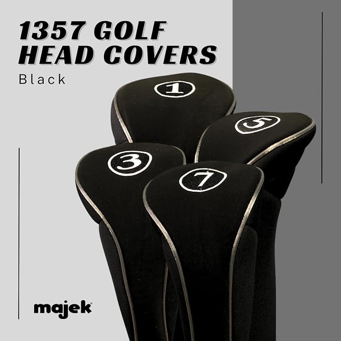 Black Golf Zipper Head Covers Driver 1 3 5 7 Fairway Woods Headcovers Metal Neoprene Traditional Plain Protective Covers Fits All Fairway Clubs and Drivers up to 460cc for Golfing Buddies