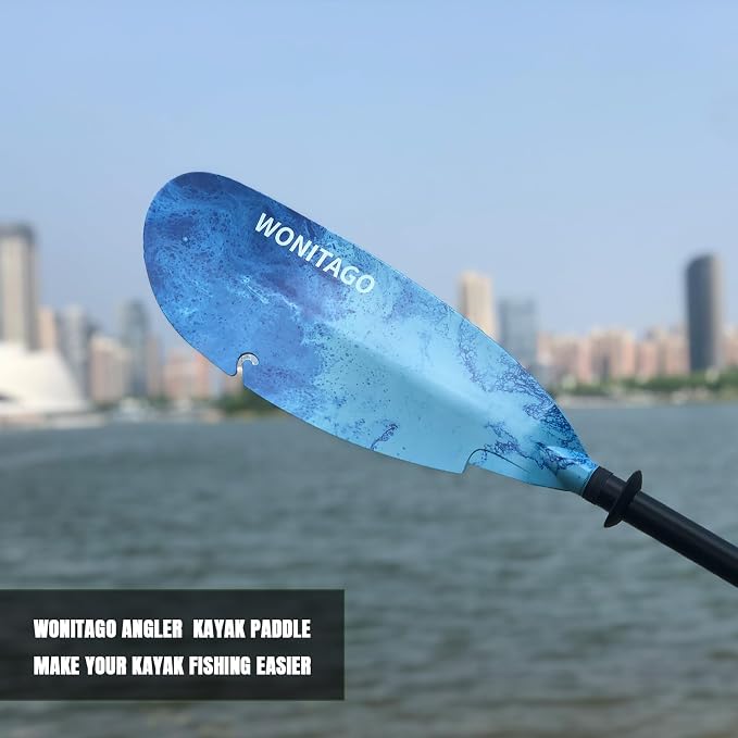 Angler Kayak Paddle Carbon Fiber Shaft and Plastic Blade, Floating Adjustable Fihsing Kayak Oar with Paddle Leash, 230-250cm/90-98 inch