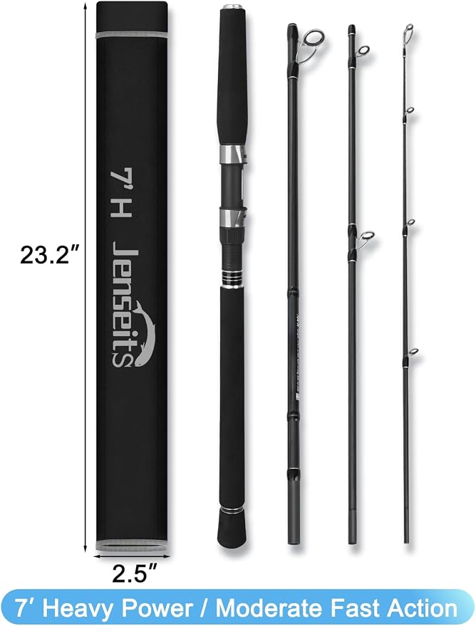 Jenseits 7FT Fishing Rod，Telescopic & 4-Piece Fishing Pole, Spin & Cast | 24T Carbon Fiber, Comfortable EVA Handle, Ceramic Guides, Bass, Trout, Catfish, Freshwater & Inshore，Fishing Gift for Men