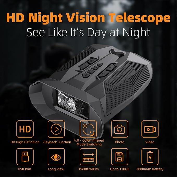 Night Vision Goggles, 4K Full-Color autofocus Night Vision Binoculars for Adults,Large-Capacity Rechargeable Battery with 32GB TF Card, 20X Digital Zoom，Suitable for Camping & Fishing