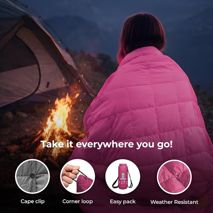 Puffy Blanket for Cold Weather - Down Camping Blanket with Sustainable Insulation, Lightweight & Warm Outdoor Camping Quilt, Water-Resistant, Compact & Packable