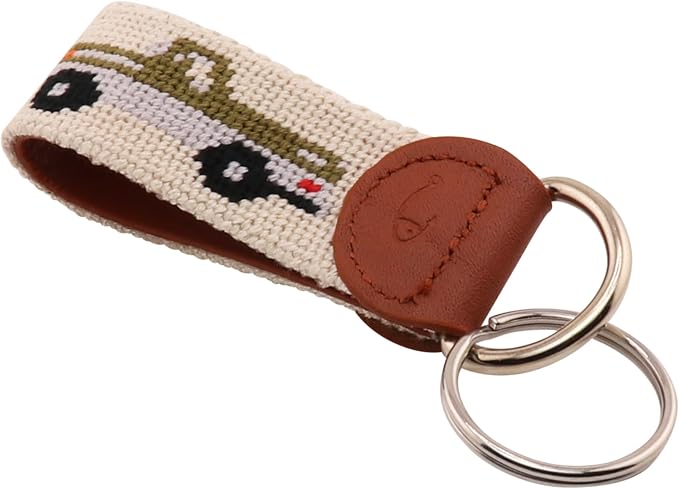 Leather Hand-Stitched Needlepoint Key Fob or Key Chain