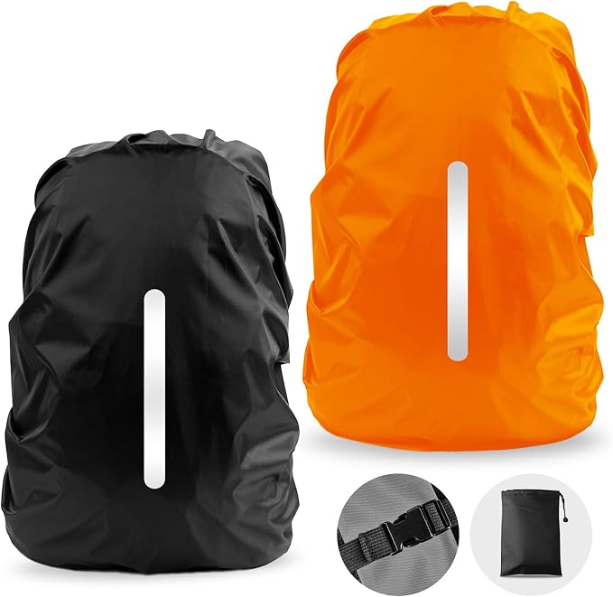 LAMA 2 Pack Waterproof Rain Cover for Backpack, Reflective Rucksack Rain Cover for Anti-Dust/Anti-Theft/Bicycling/Hiking/Outdoor Activities,XXL Size (for 75L-85L Backpack),1 Pcs Black + 1 Pcs Orange