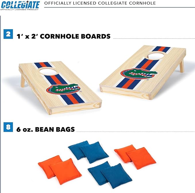 Wild Sports College Portable Size 1' x 2' Solid Wood Cornhole Set with Direct Print HD Team Graphics – Travel Size