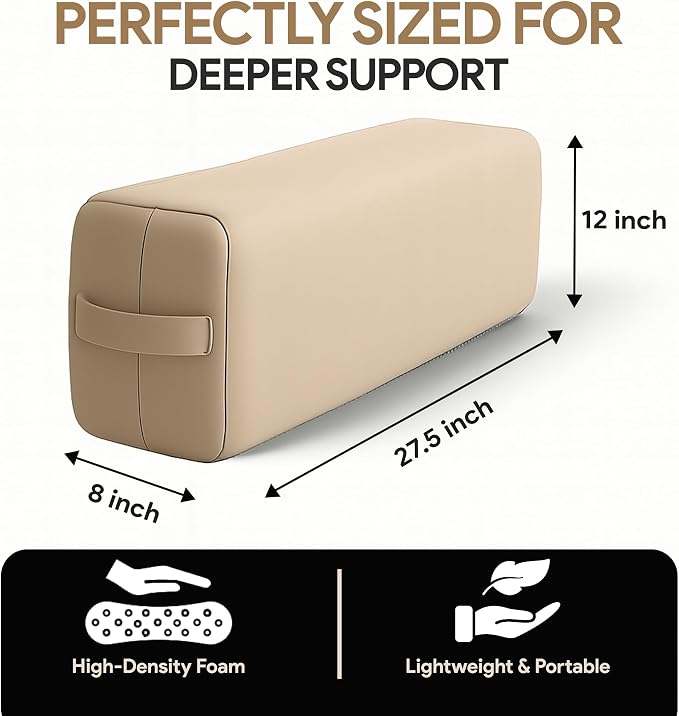 Rectangular Yoga Bolster Pillow for Meditation, Yoga & Back Support – Soft Meditation Cushion with Removable Hand Wash Cotton Cover & Carry Handle (beige)