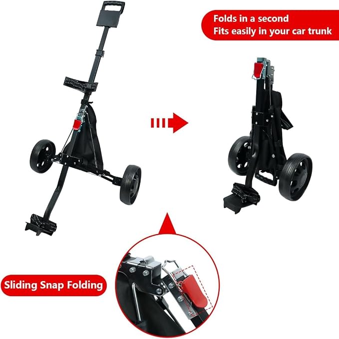 HOW TRUE 2 Wheel Foldable Golf Push Cart Collapsible Golf Trolley Push Pull Golf Cart Golf Hand Cart 2 Wheel Kids Golf cart Golf Bag cart
