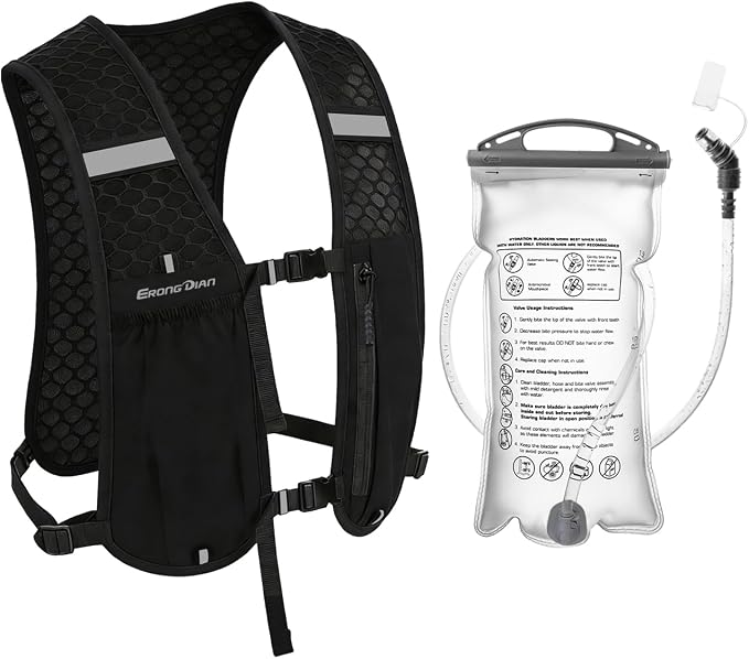 Running Vest + BPA Free 1.5L Water Bladder, Lightweight Hydration Backpack for Women Men, Breathable Pack Adjustable Chest Straps Running Hydration Vest for Trail Race, Cycling, Hiking