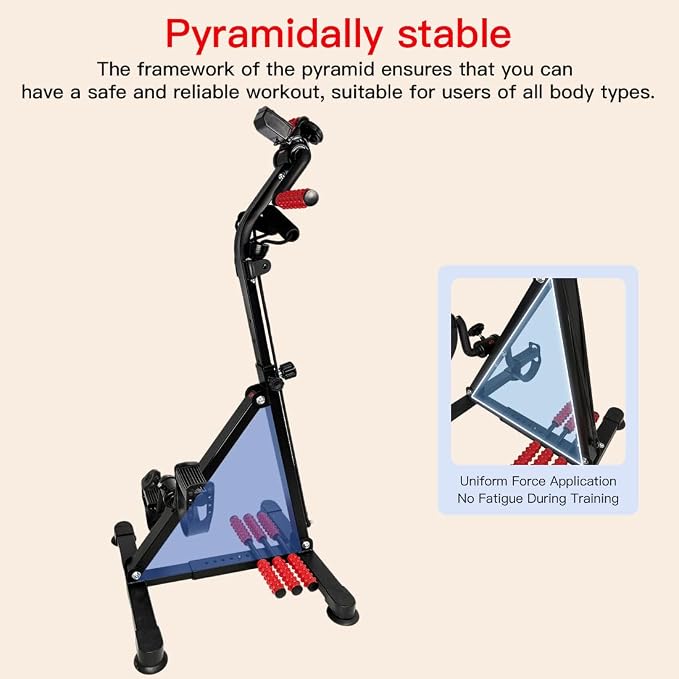 3-in-1 Pedal Exerciser with Resistance Bands, Under Desk Bike for Seniors Arm & Leg Workout, Adjustable Tension Floor Cycle with Massage Rollers, Seated Mobility Equipment