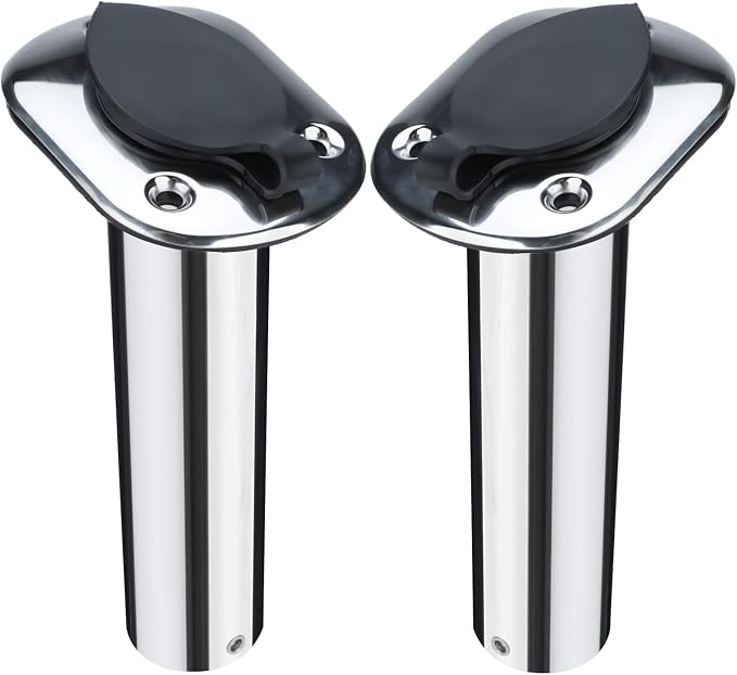 NovelBee 4pcs Boat Fishing Rod Holders,Stainless Steel Fishing Rod Rack Flush Mount withCap,Liner,Gasket (15 Degree Rod Holder)