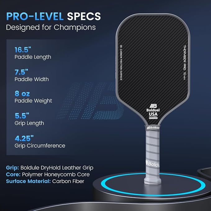 USAPA Approved Carbon Fiber Pickleball Paddles Pro-Level for Aggressive, Offensive Player, Pickleball Paddle with 16mm Polymer Honeycomb Core & Overgrips, Maximum Control & Spin & Power