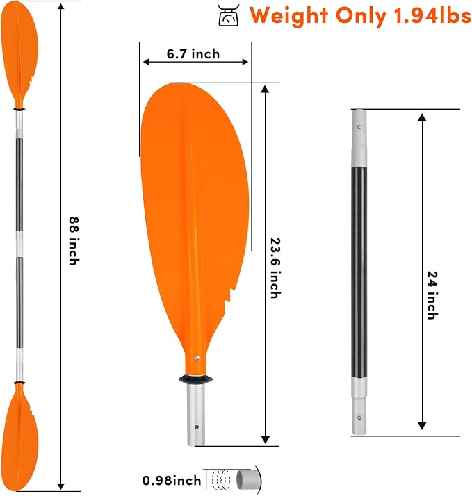 Kayak Paddle,88in 4 Pieces Boat Oars Kayak Paddles,Heavy Duty Aluminum Alloy Shaft Float Lightweight Detachable Adjustable Fishing Kayak Paddle for Adults with Paddle Leash(8 Color ，1Pack,2Pack)