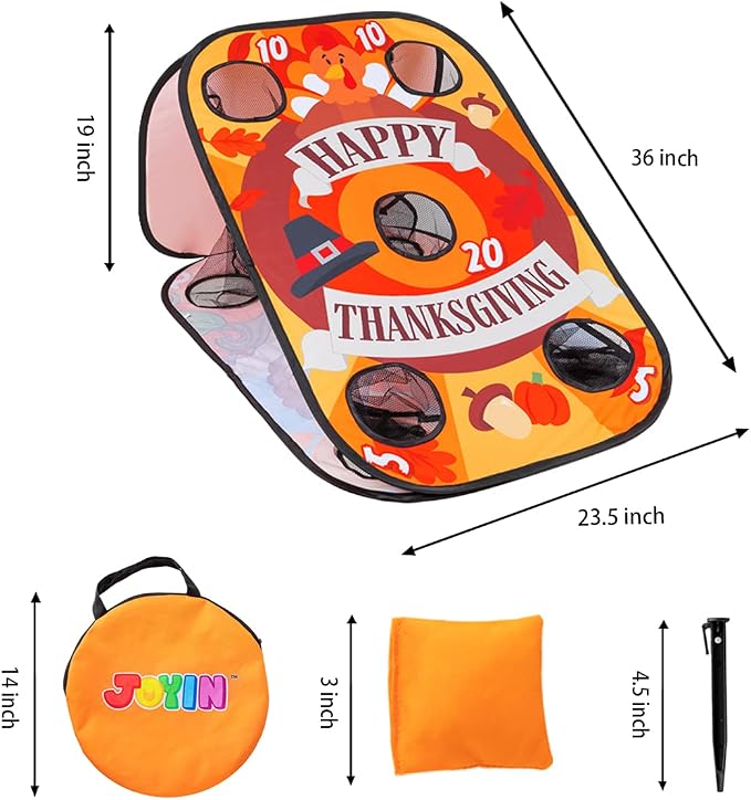 JOYIN Thanksgiving Portable Collapsible 5 Holes Toss Game Board with 8 Bean Bags for Outdoor Indoor Yard Games, Backyard Party and Thanksgiving Theme Party Favor Supplies