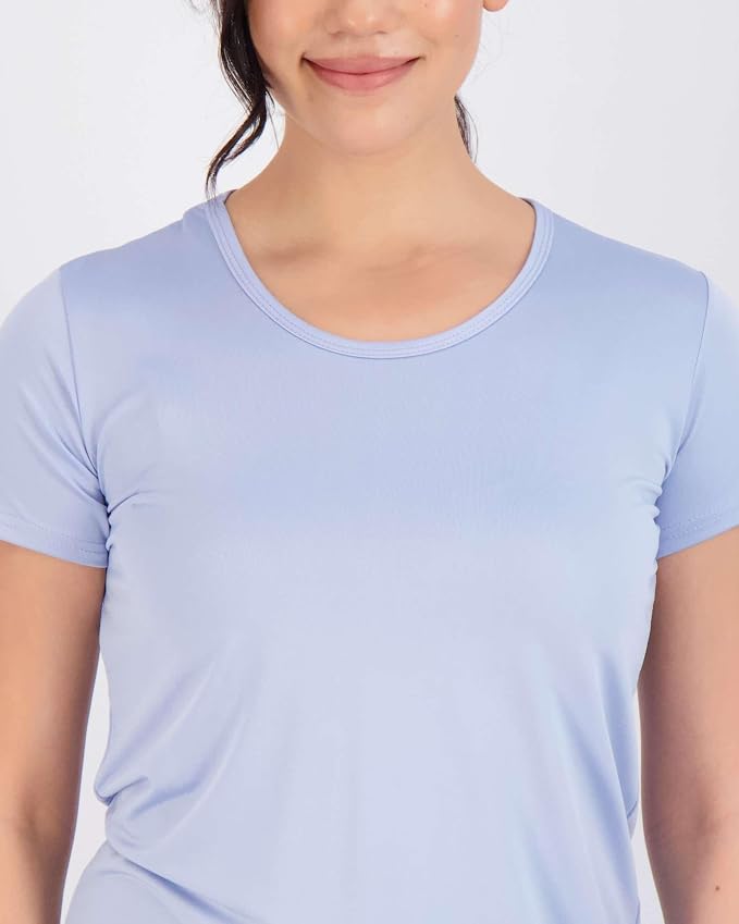 Real Essentials 5 Pack: Women's Short Sleeve T-Shirts Workout Tops Fitness Pilates Gym Activewear Athletic (Plus Available)