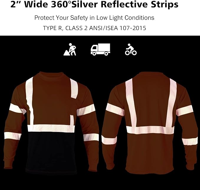 VENDACE 3 Pcs Safety T Shirts Reflective High Visibility Hi Vis Long Sleeve Construction Work Shirts for Men (Orange,2XL)
