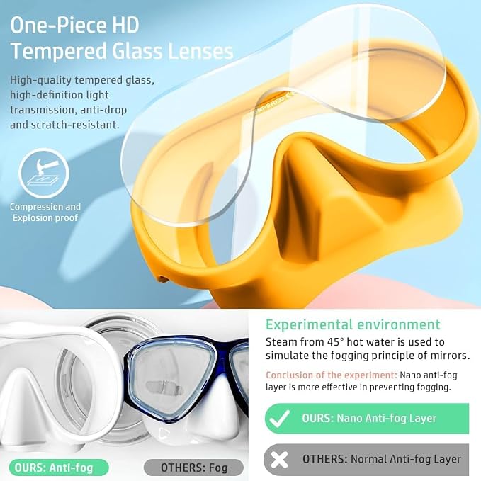 2 Sets Snorkeling Gear for Adults, Snorkel Set Adult Panoramic View, Anti-Leak Anti-Fog Scuba Diving Mask with Mesh Bag, for Portable Professional Diving Snorkeling Set